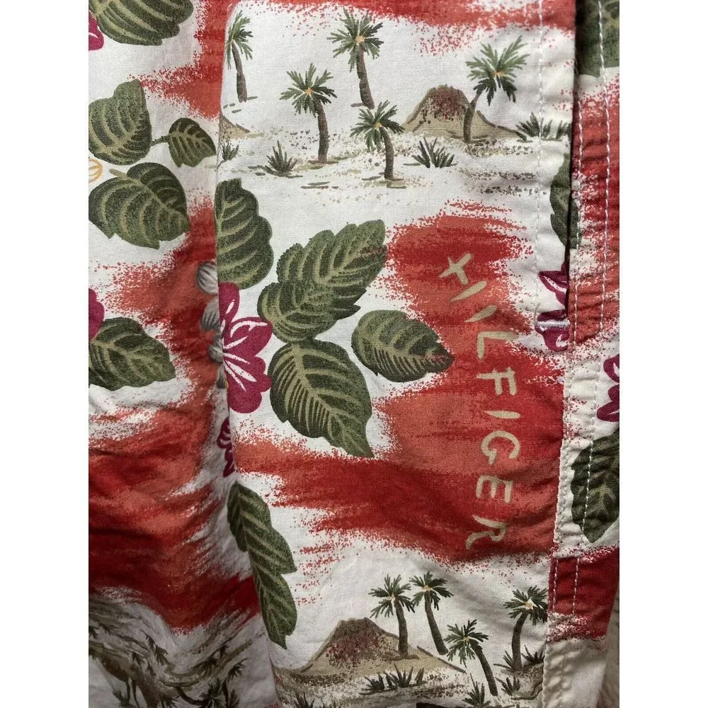 Tommy HilfigerHawaiian Floral Swim Trunks Beach Shorts Palm Trees Red White S‎